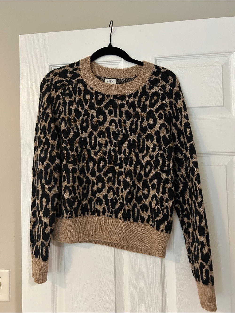 J Crew Factory Leopard-Print Crewneck Sweater in Black and Tan